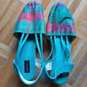 turquoise blue wedge espadrilles, size 8